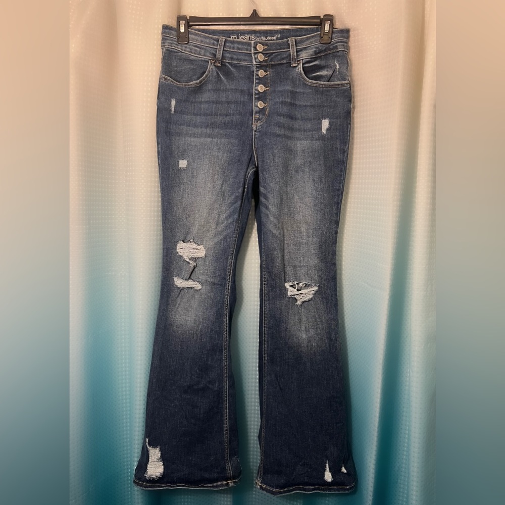 M jeans by maurice’s high rise distressed flare jeans. size 12 REG